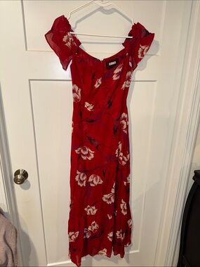 evra lace trim georgette midi dress Reformation Evra Lace Trim Georgette Midi Dress in Purple